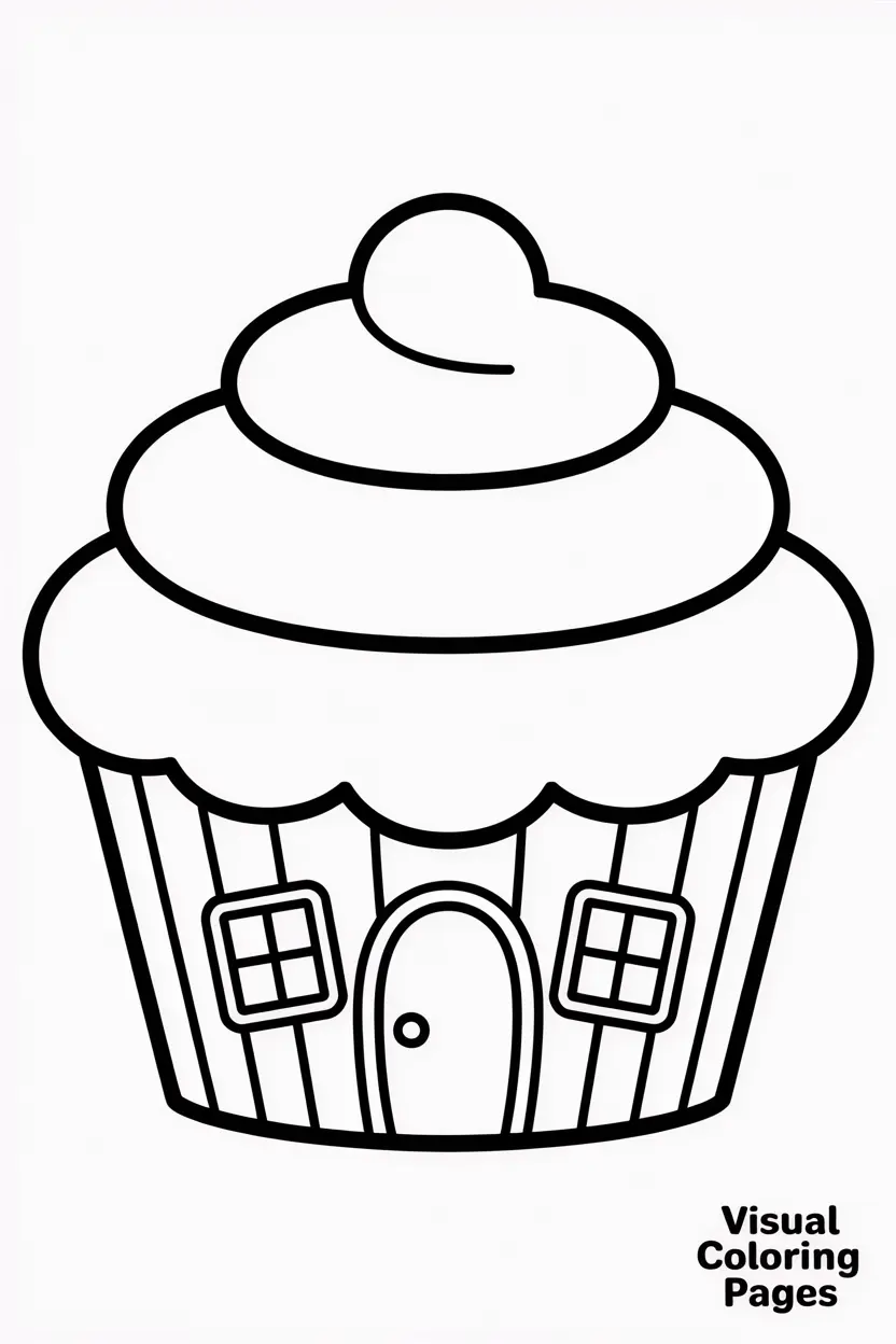 cheerful cupcake shaped house with a door and windows