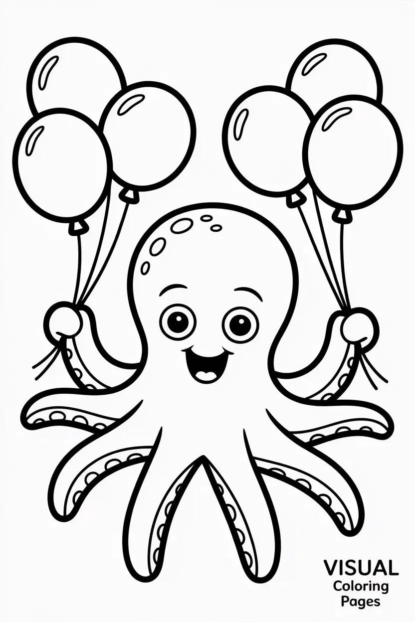 cheerful octopus holding balloons in all eight arms kids