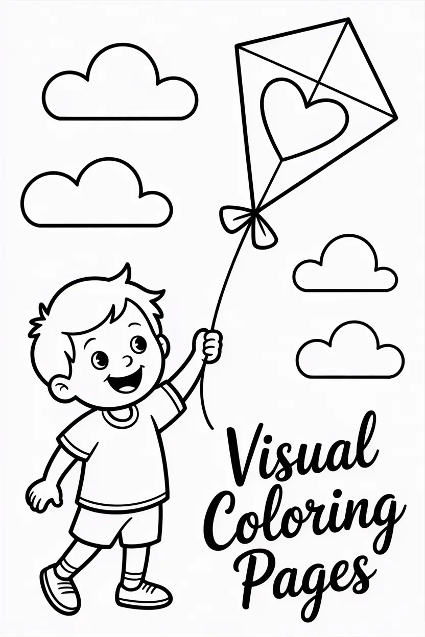child holding a heart shaped kite flying in the sky