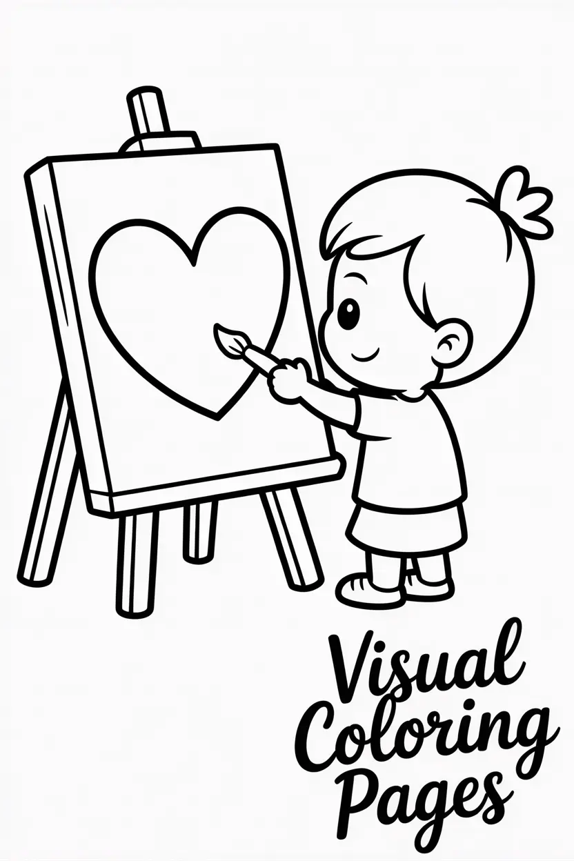 child painting a giant heart on an easel