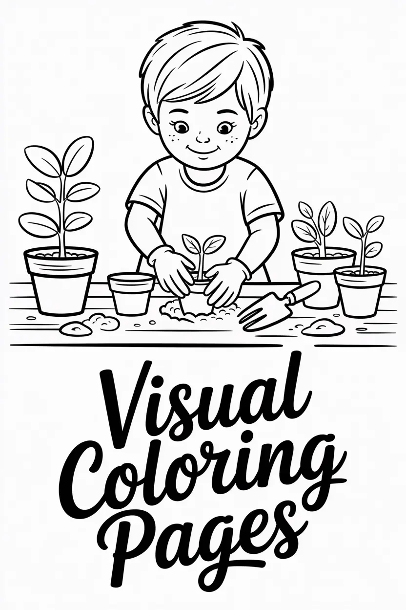 child planting seedlings in pots