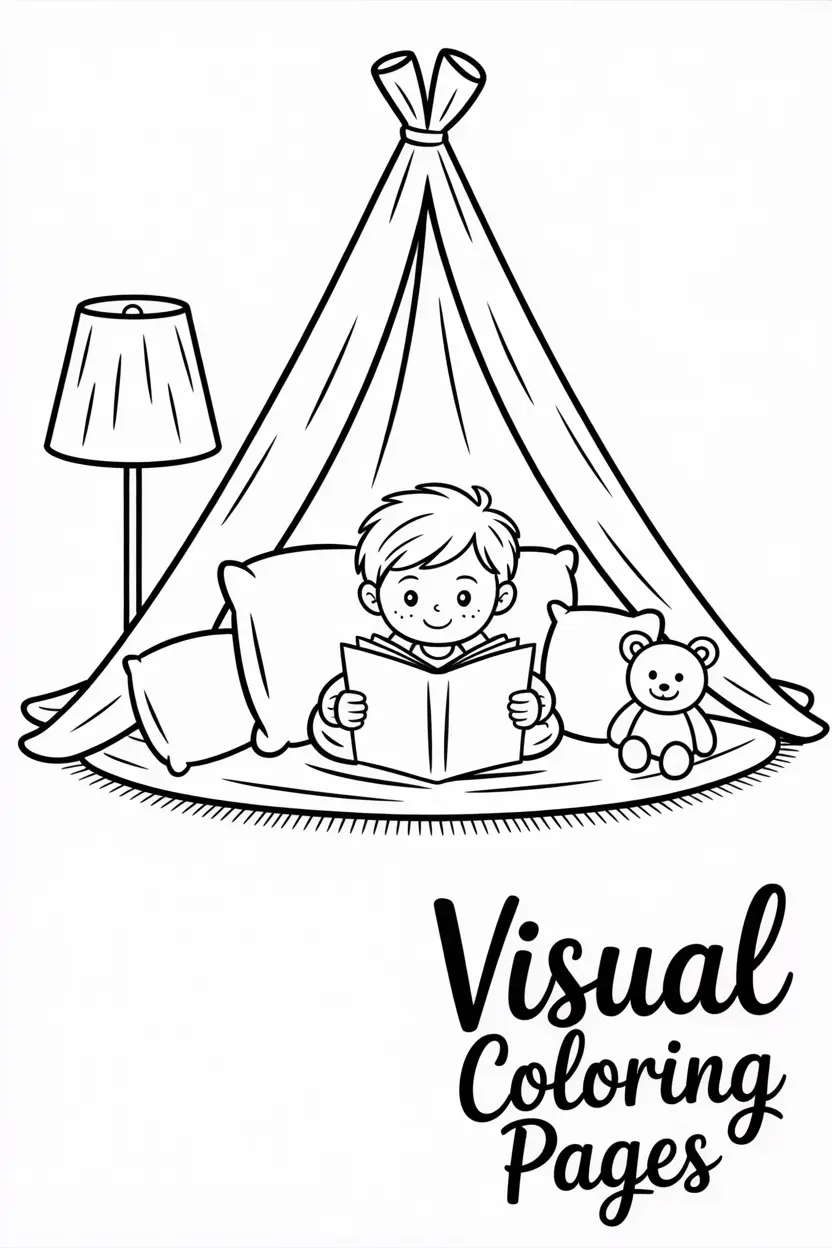 child reading under a blanket fort