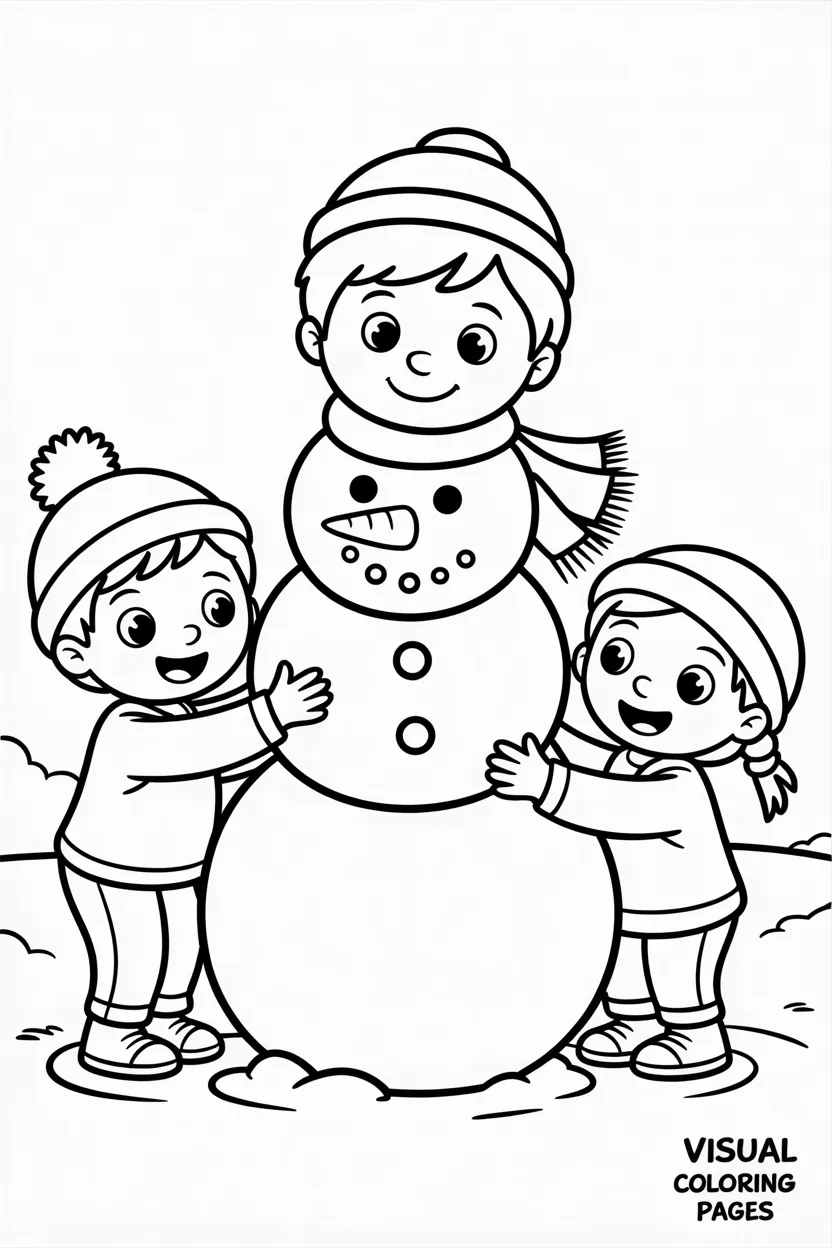 children building a snowman together