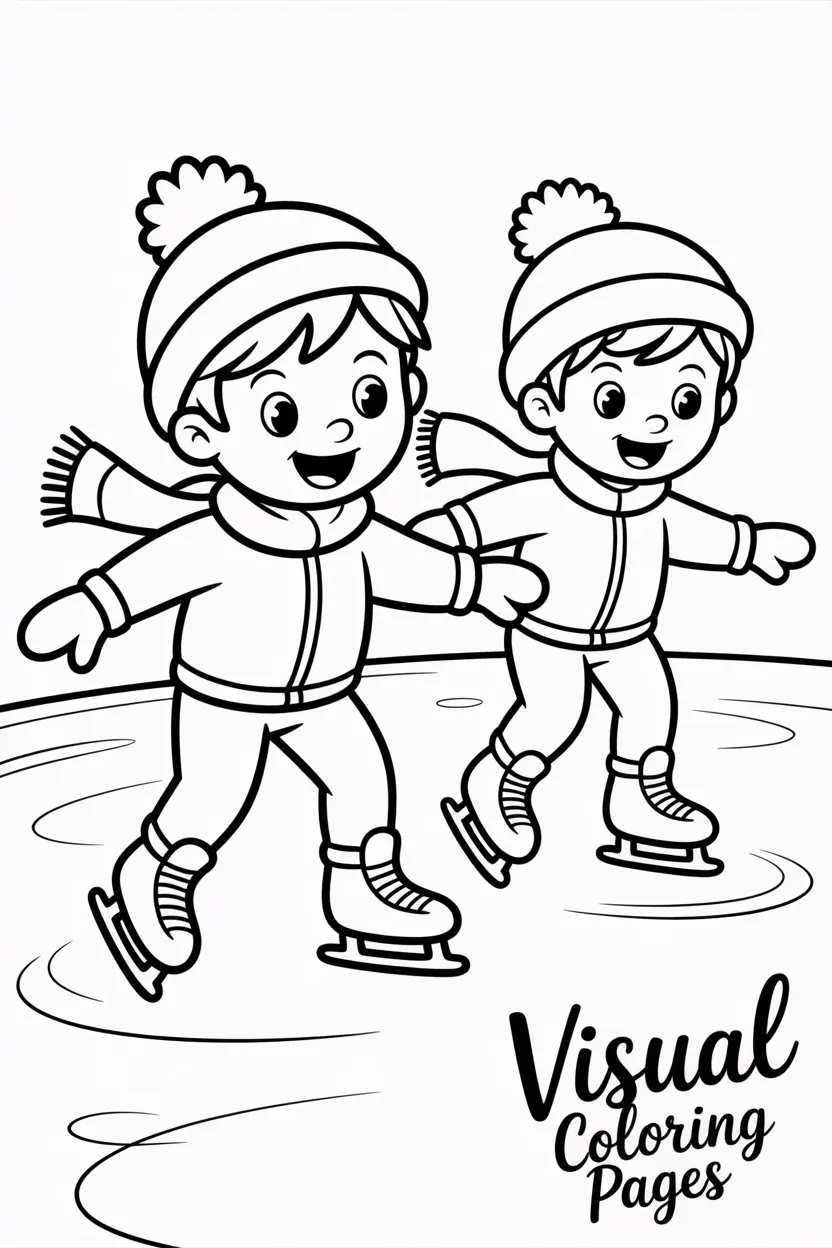 children ice skating on a frozen pond