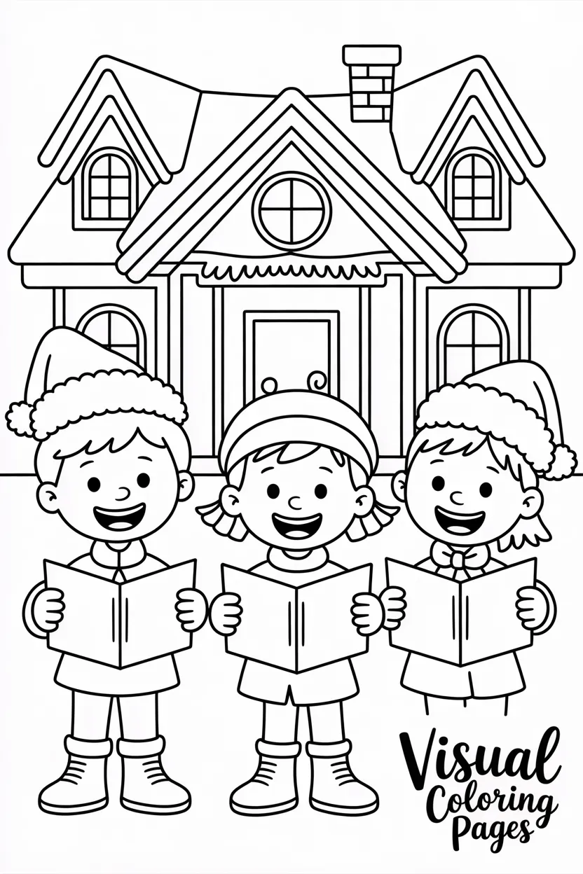 children singing christmas carols in front of a house