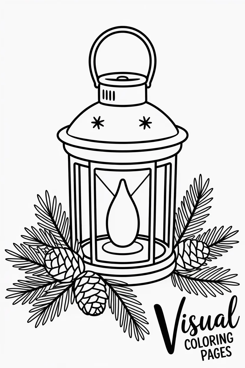 christmas lantern surrounded by pinecones