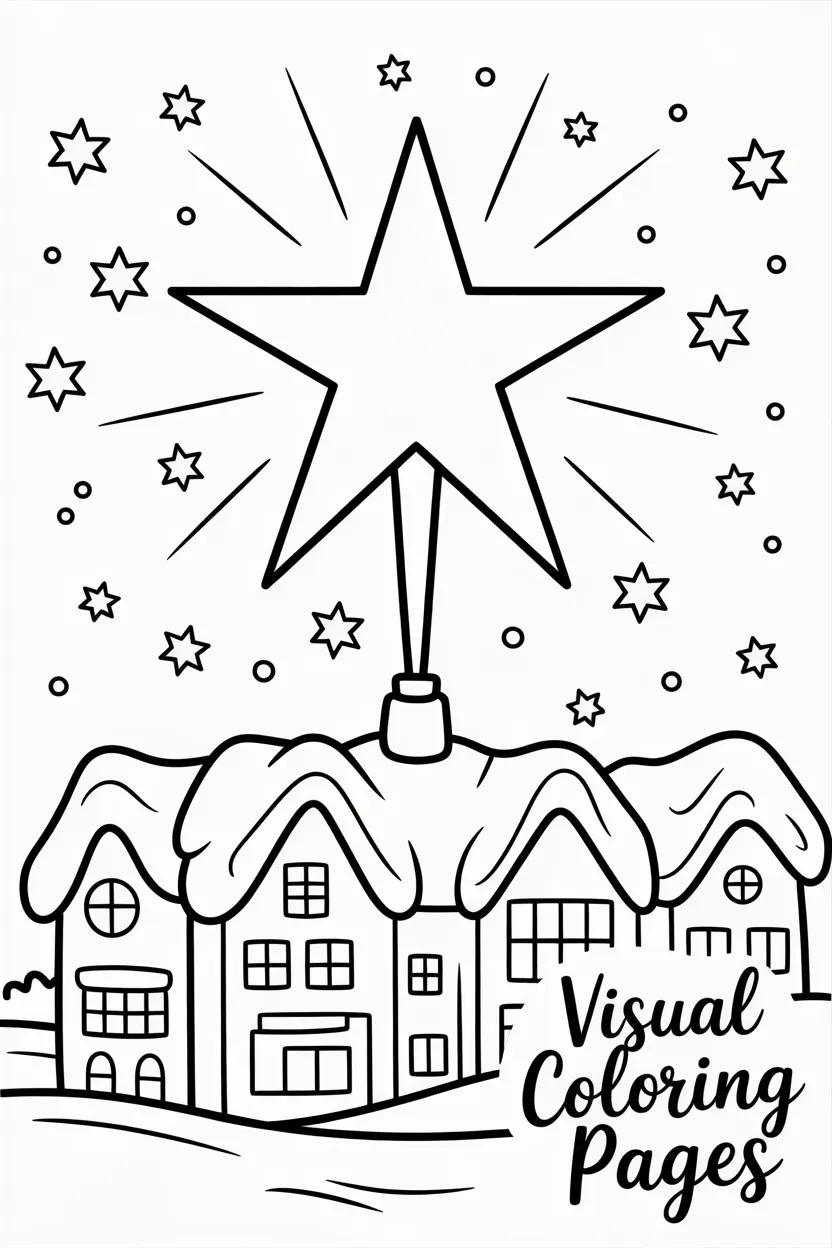 christmas star shining above a snowy village