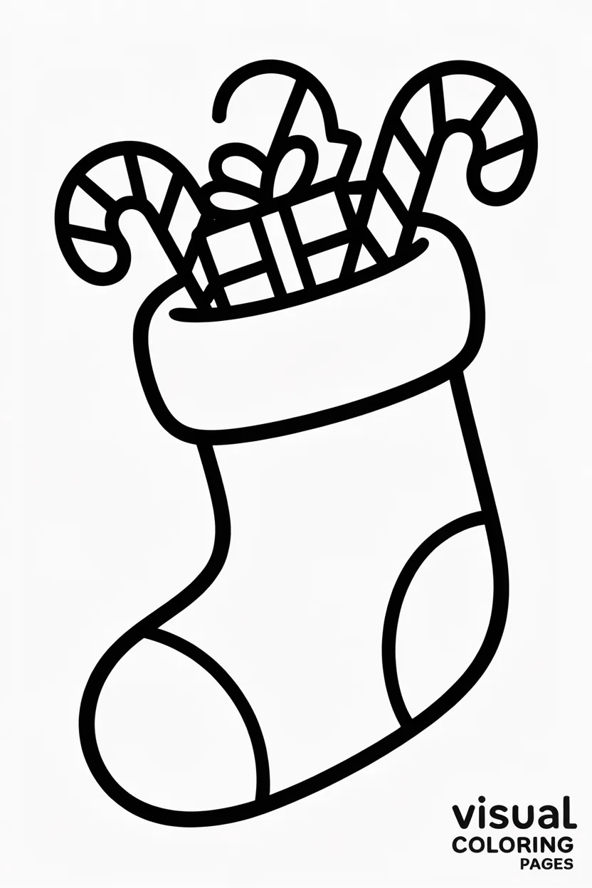 christmas stocking filled with candy canes and gifts