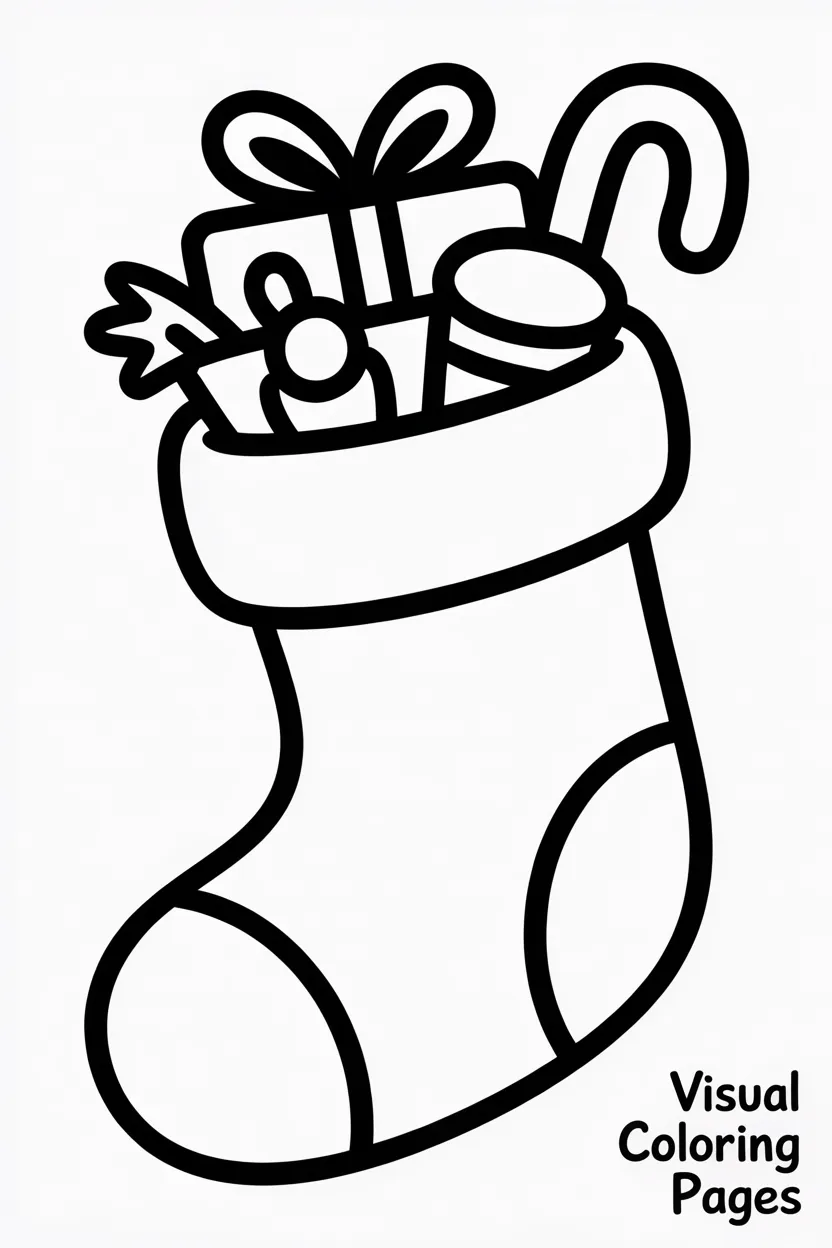 christmas stocking filled with small gifts and toys
