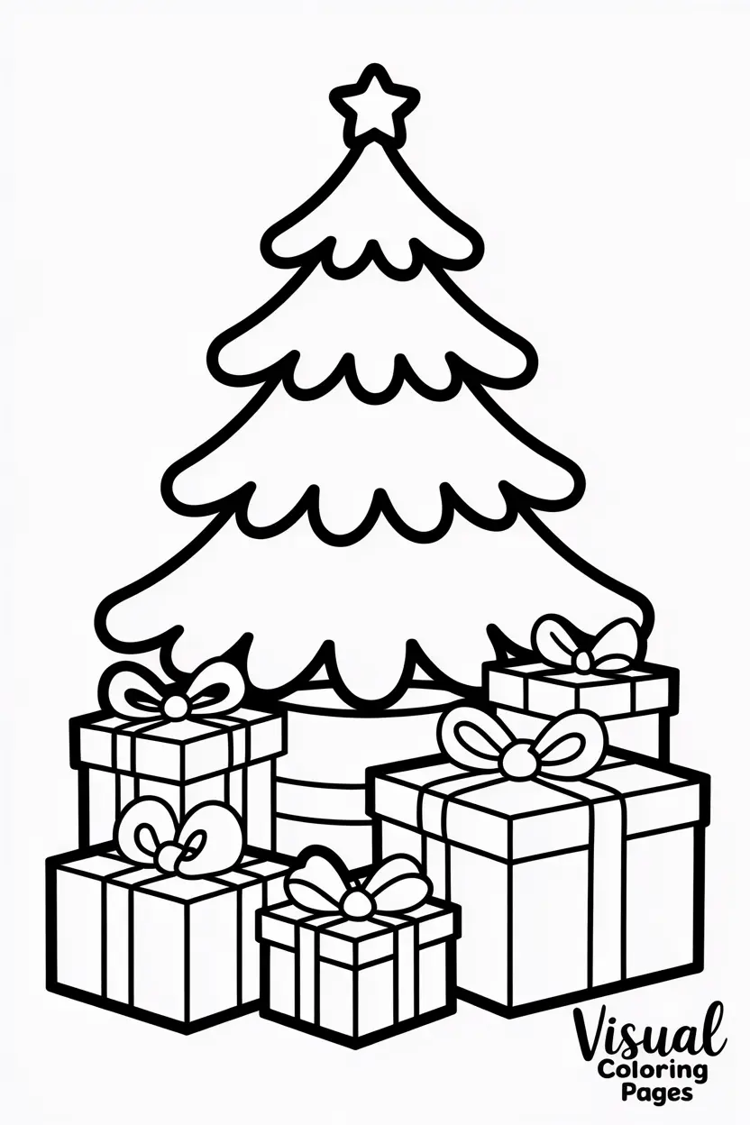 christmas tree surrounded by gift boxes with bows and ribbons