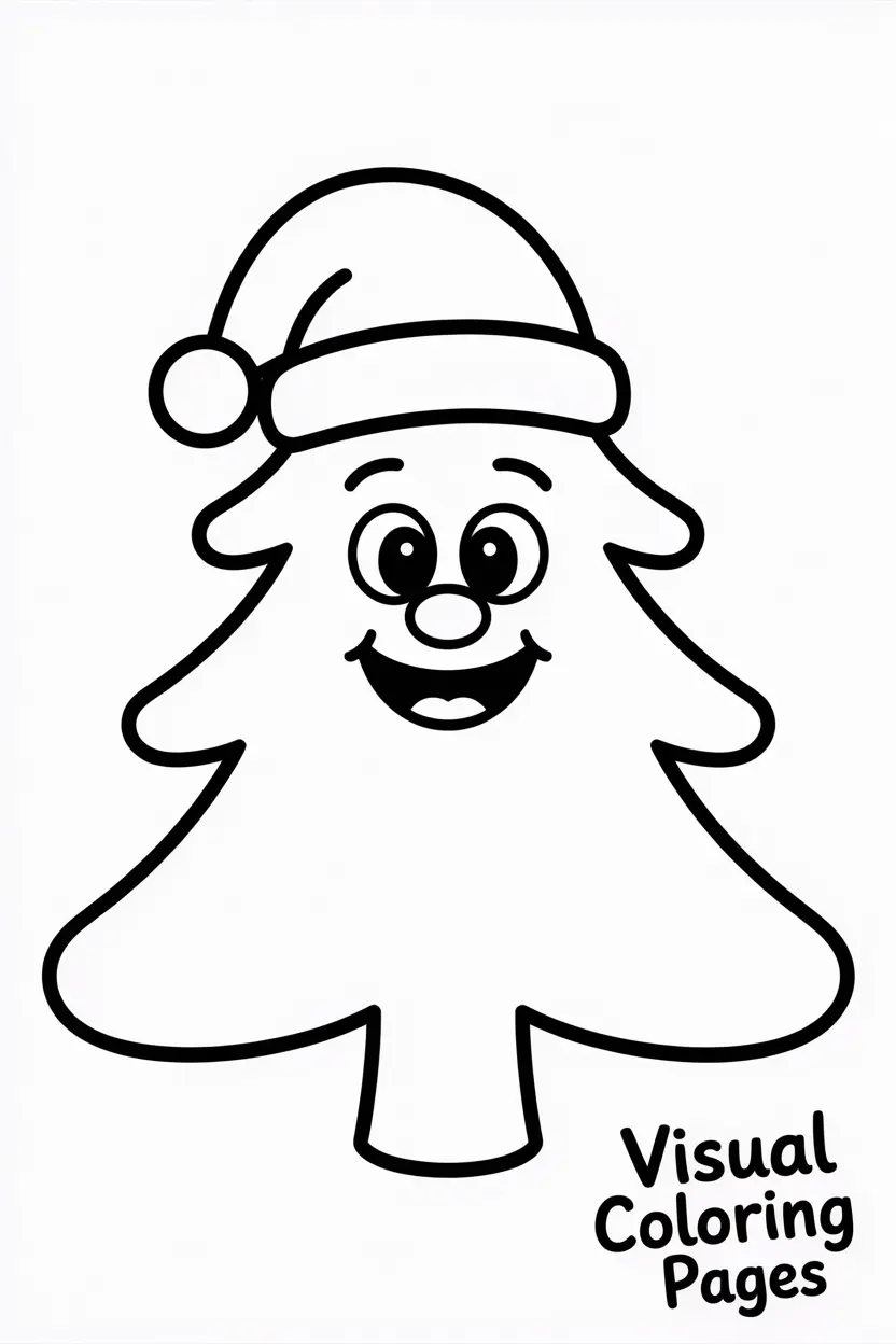 christmas tree wearing a santa hat and smiling