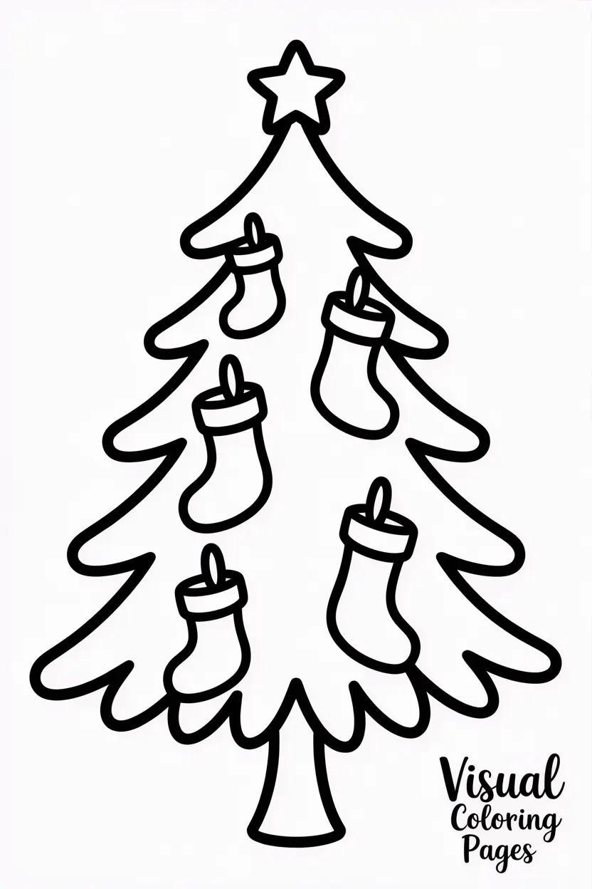 christmas tree with stockings hanging from its branches