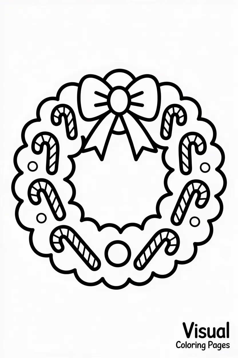 christmas wreath decorated with candy canes and ribbons
