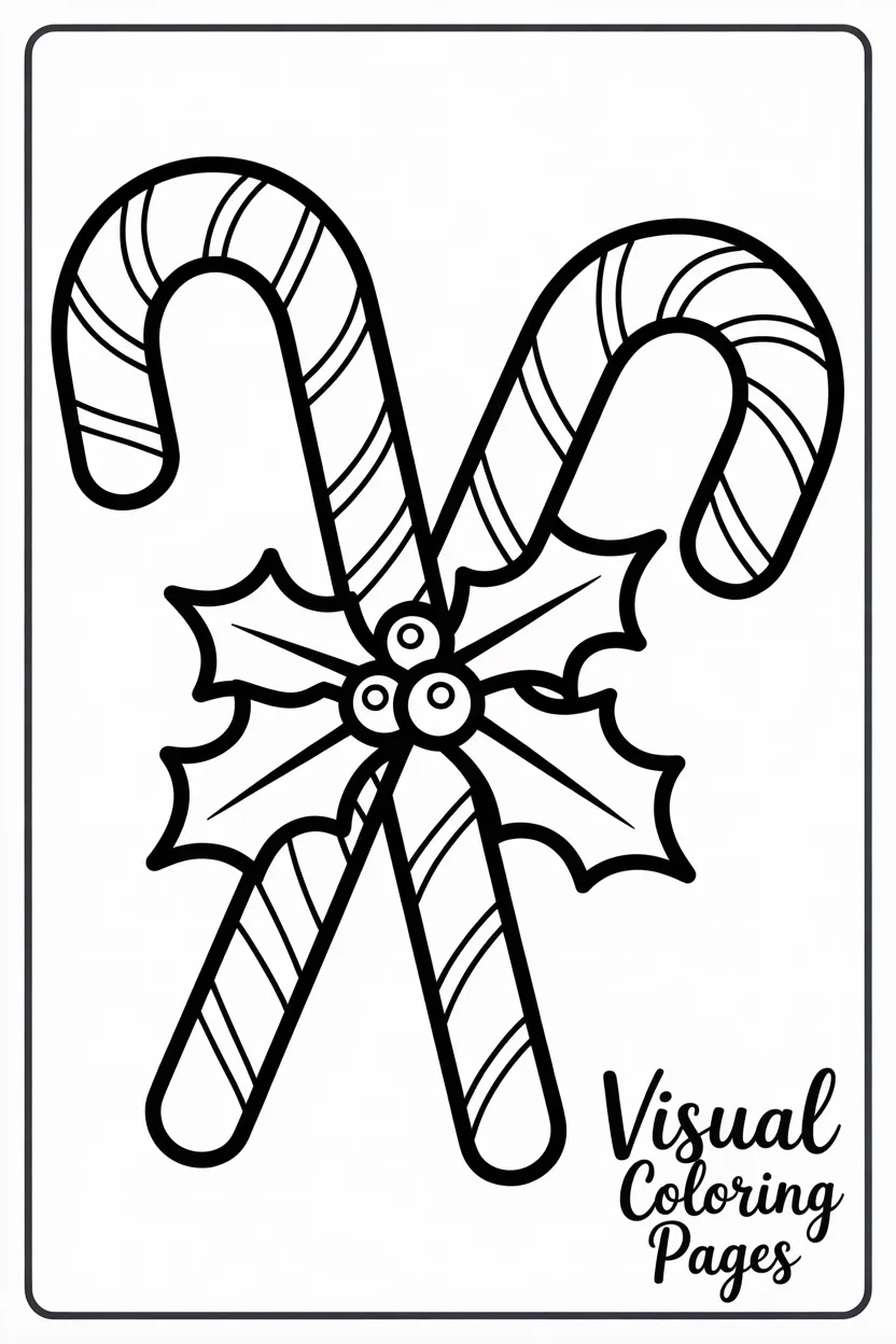 coloring page of mistletoe and candy canes