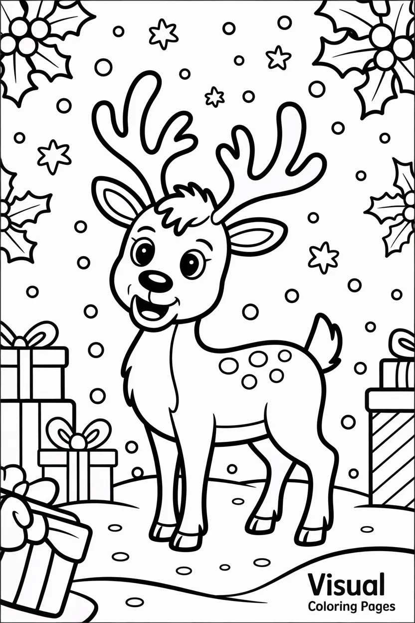 coloring page of rudolph in a forrest