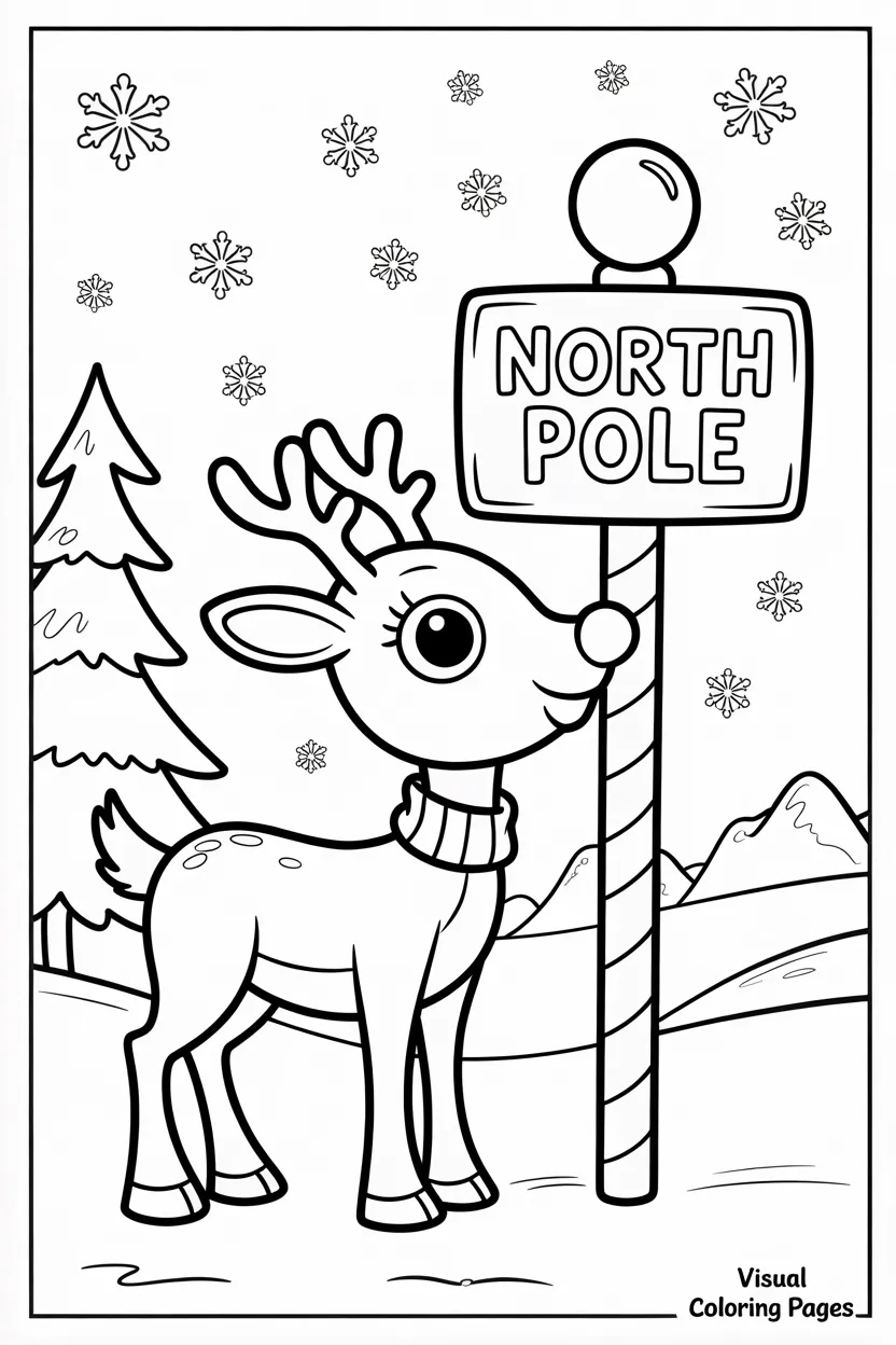 coloring sheet of rudolph at the north pole