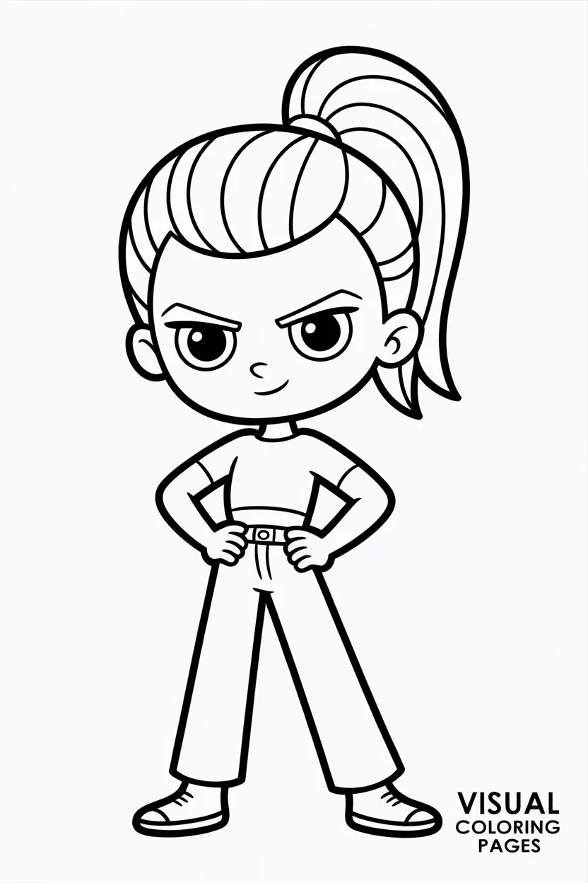 cool cartoon baddie with high ponytail and stylish pants