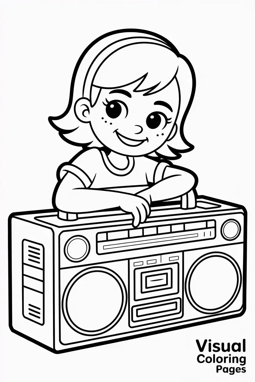 cool girl leaning against a boombox smiling