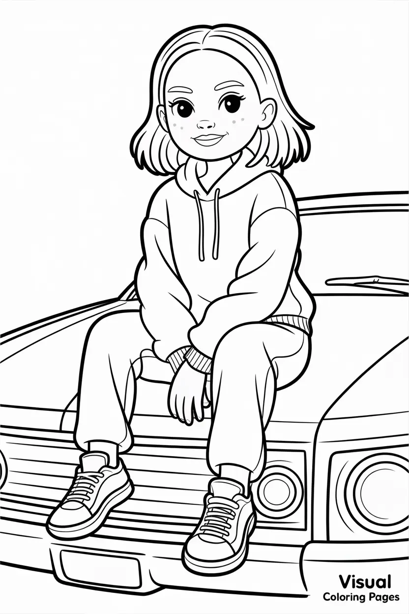cool girl sitting on a car hood in streetwear