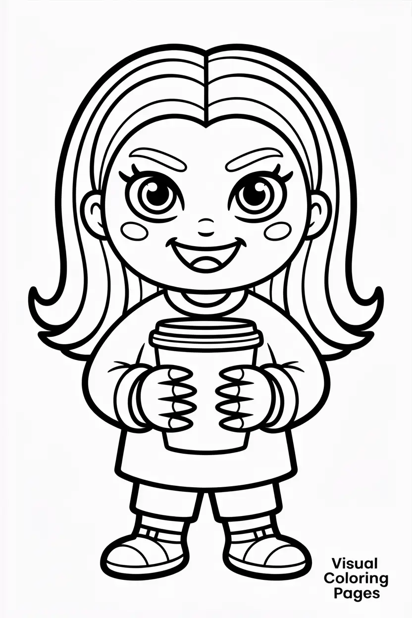 cute baddie character with long nails holding a coffee cup