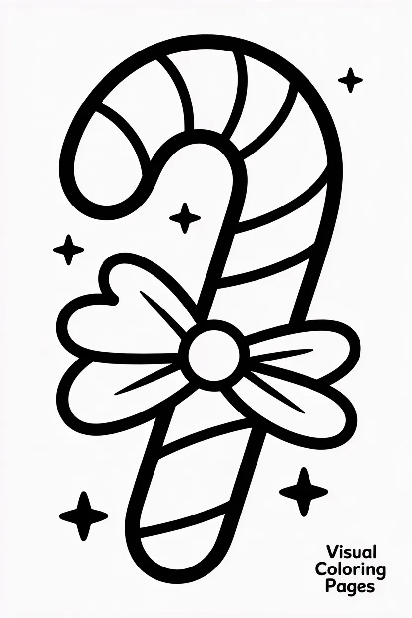 cute candy cane with a big bow and a smiling face