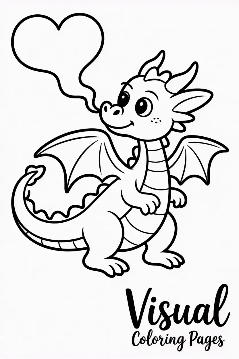 cute dragon blowing heart shaped smoke