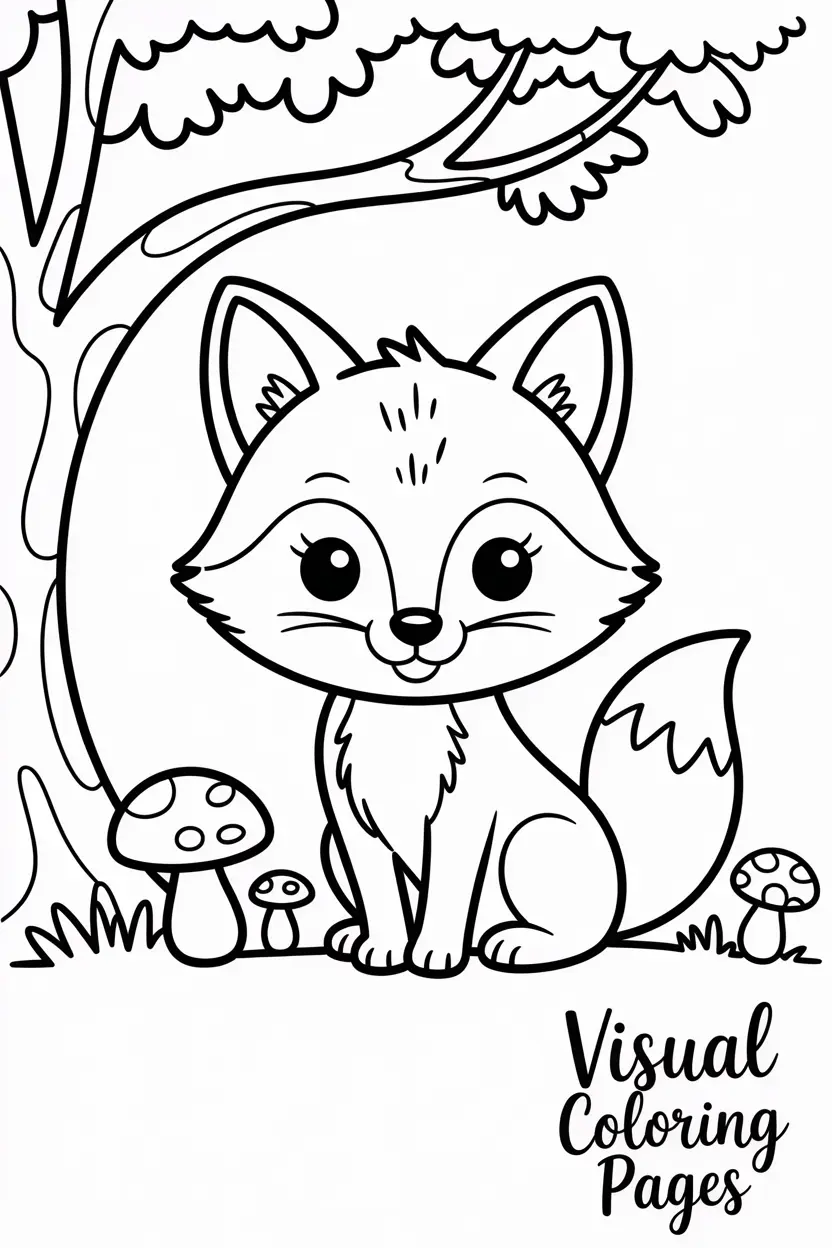 cute fox sitting under a tree with mushrooms coco