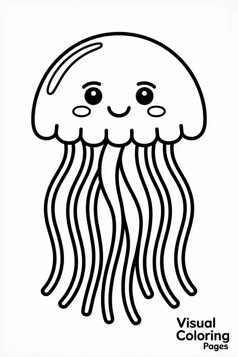 cute jellyfish with long simple tentacles and a smiling face