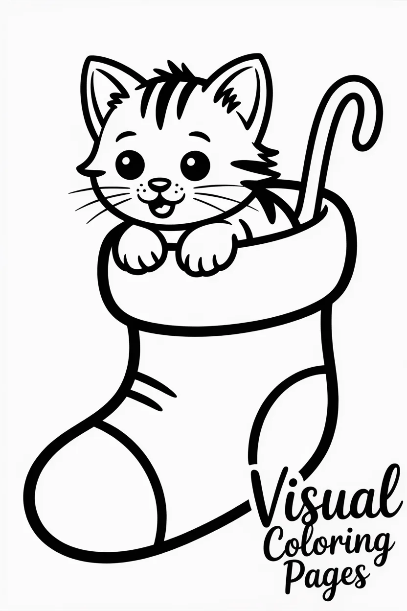 cute kitten playing inside a christmas stocking