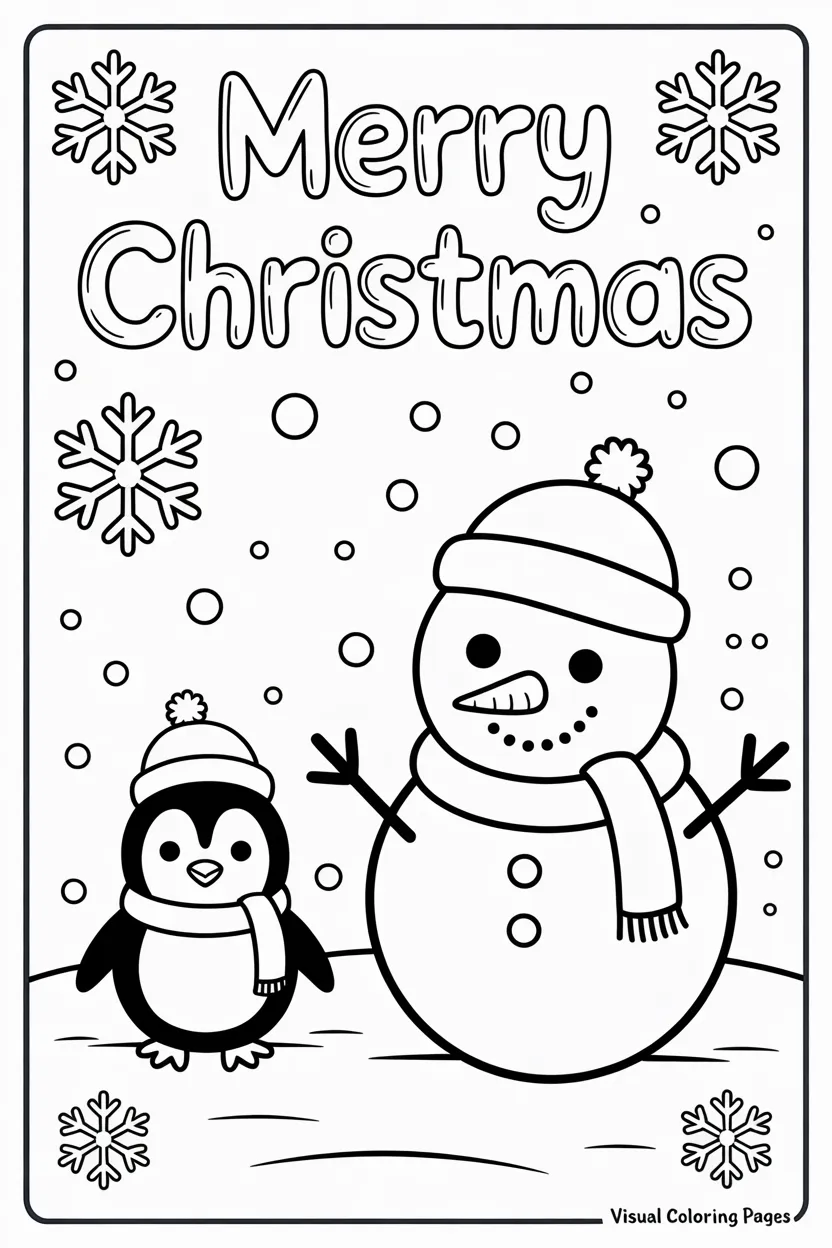 cute penguin and snowman to color