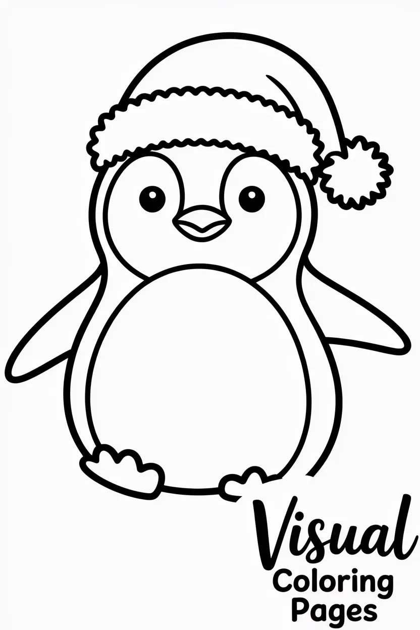 cute penguin wearing a santa hat cartoon style