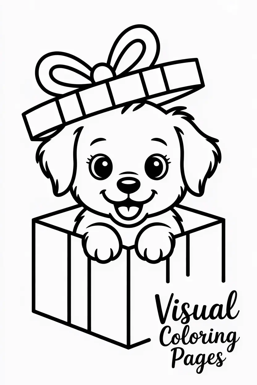 cute puppy inside a gift box with a ribbon coco