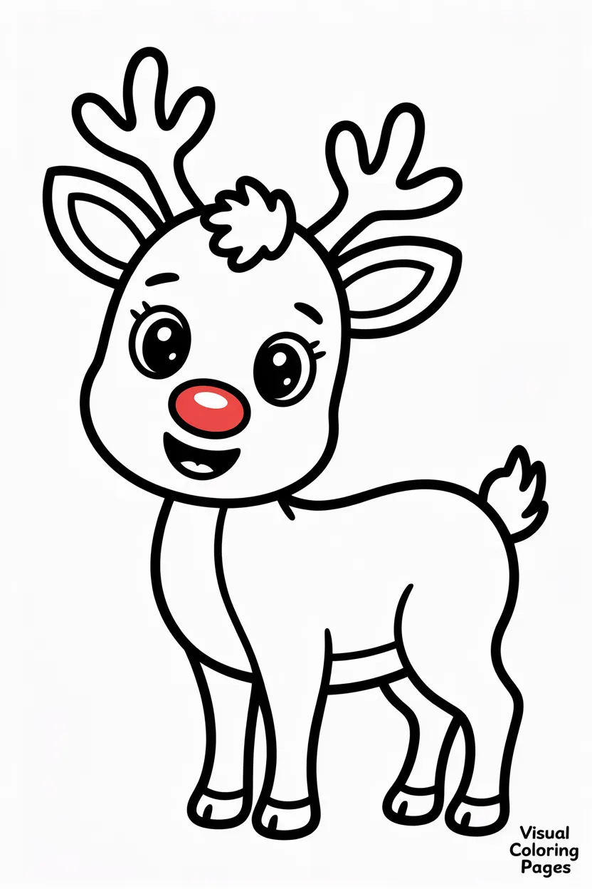 cute reindeer with a red nose and big eyes