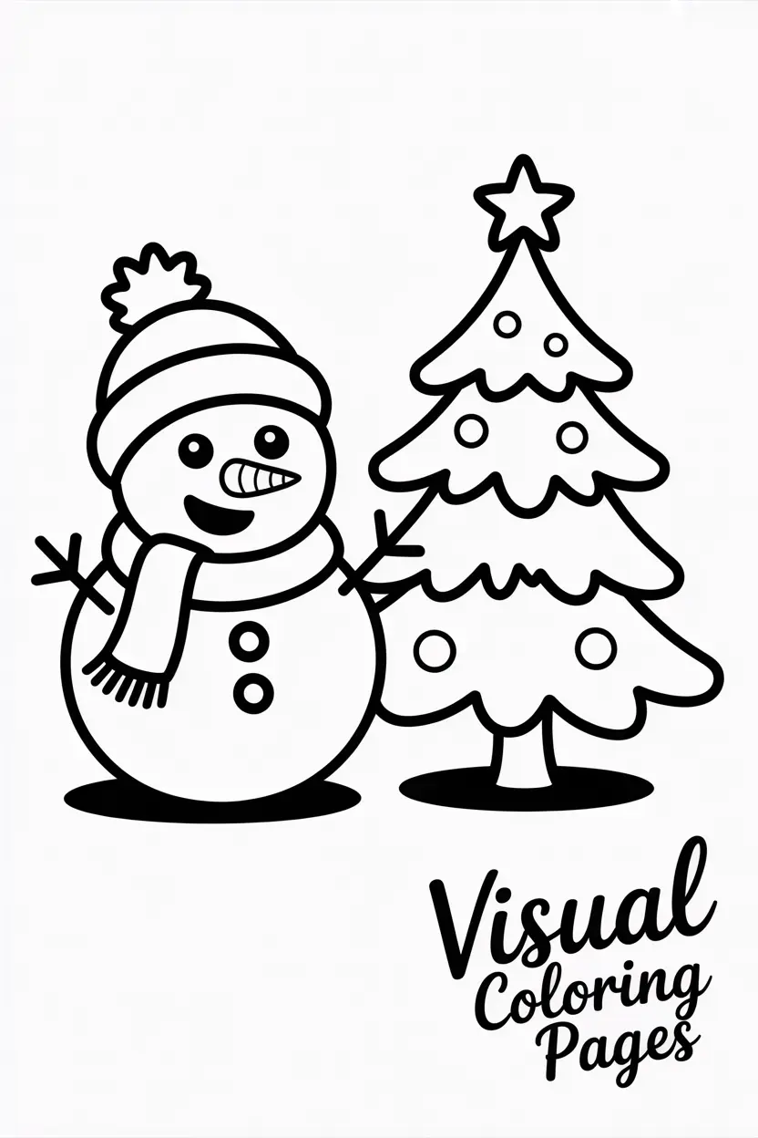 cute snowman and a christmas tree side by side