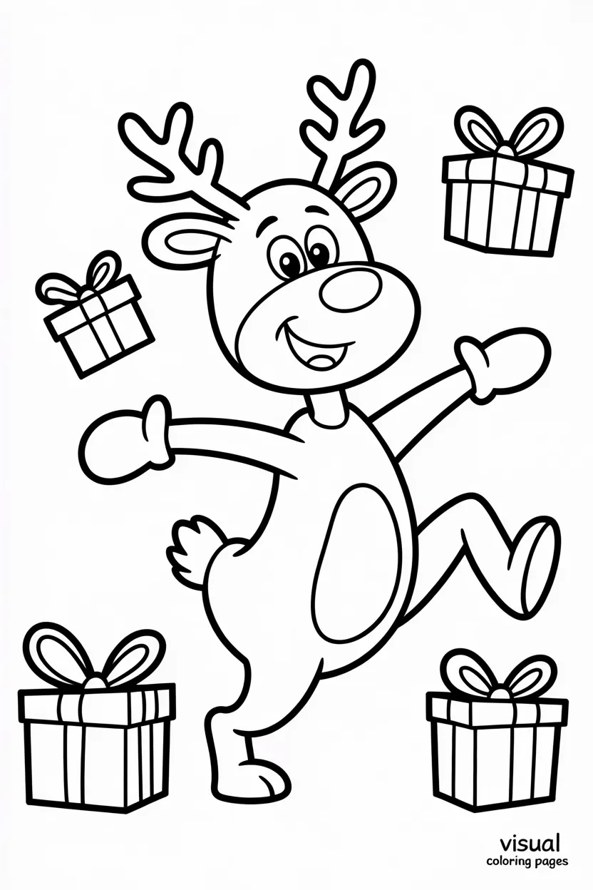 dancing reindeer with presents around fun