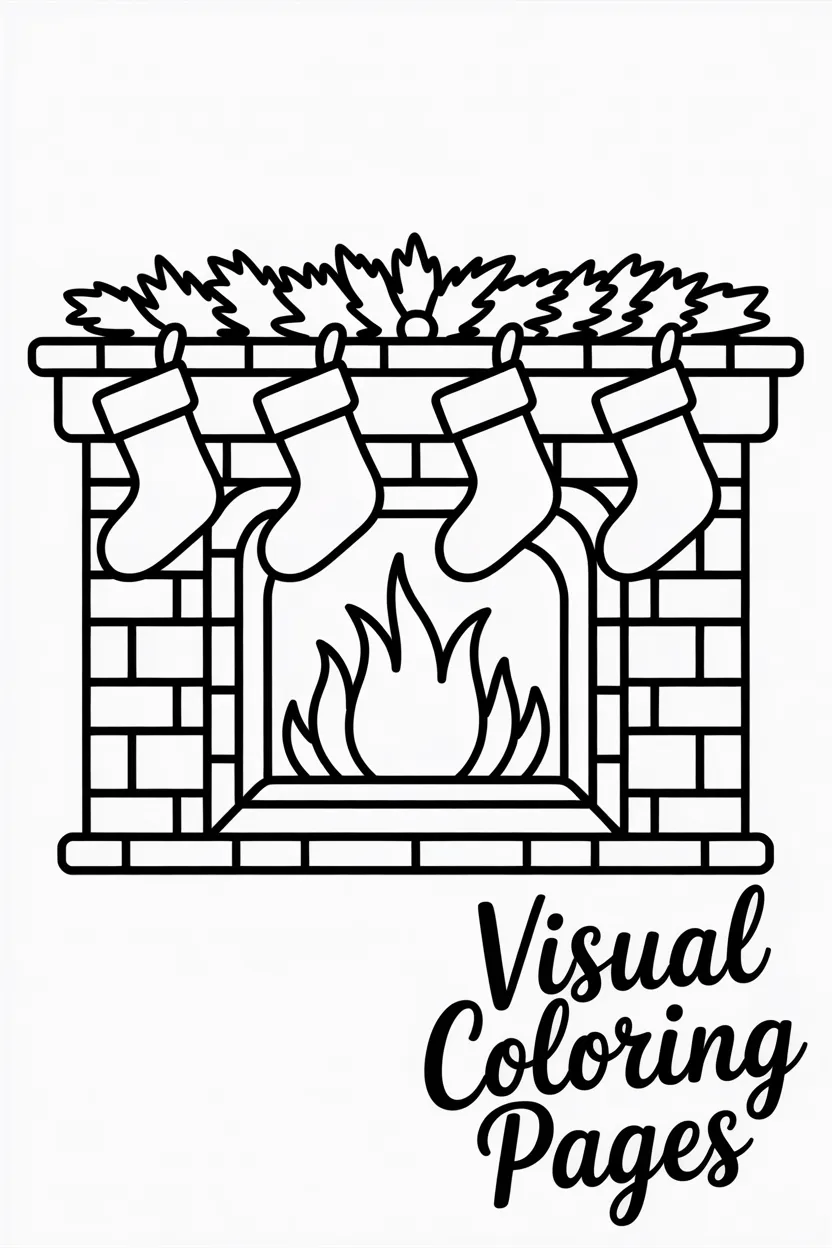 decorated fireplace with stockings hanging