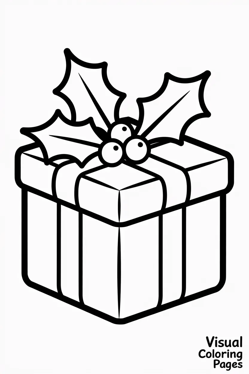 decorated gift box with holly leaves and berries