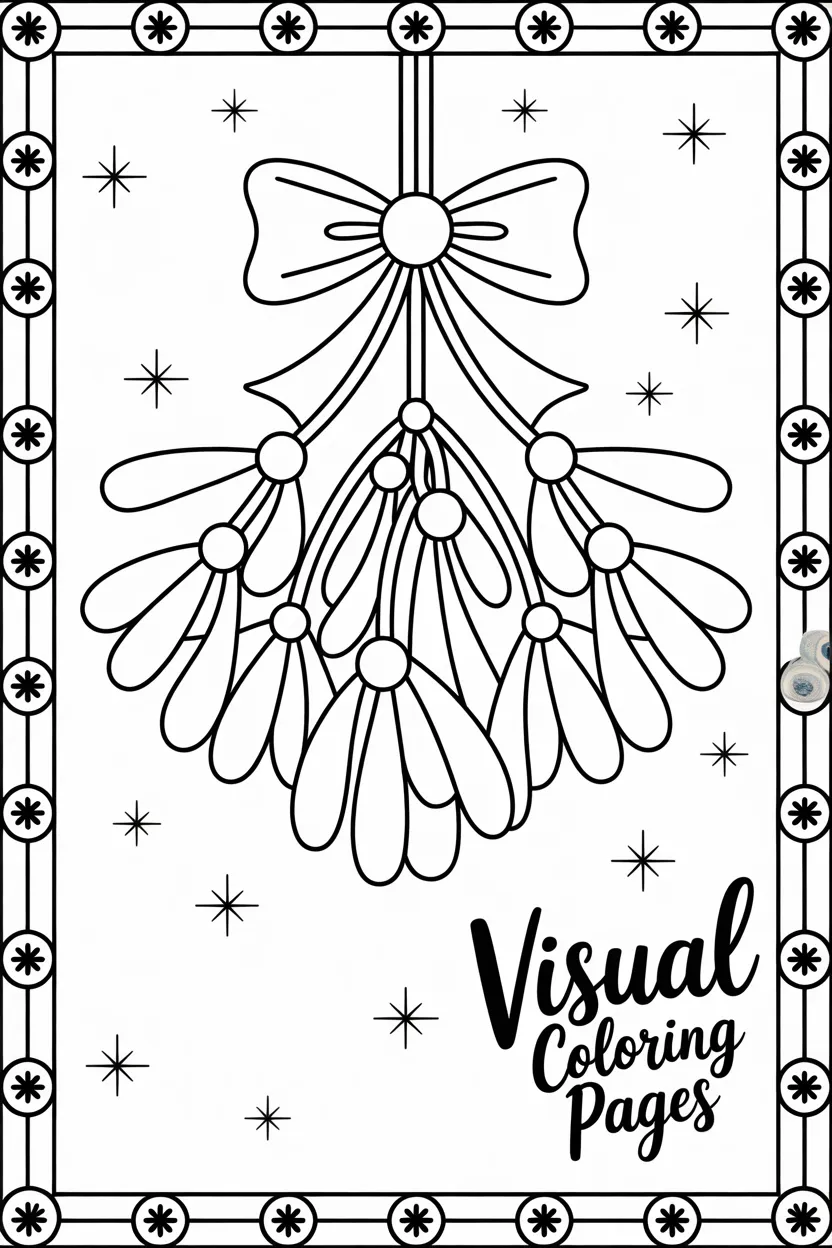 decorative mistletoe with bow and star accents coloring sheet for kids