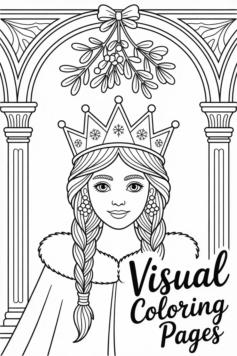 elegant winter princess standing beneath mistletoe