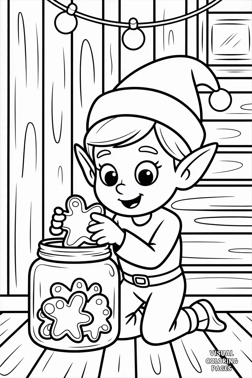 elf on the shelf stealing christmas cookies from kitchen jar