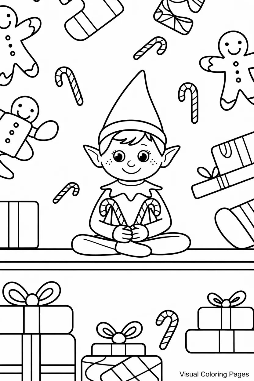 elf on the shelf with candy and cocoa to color