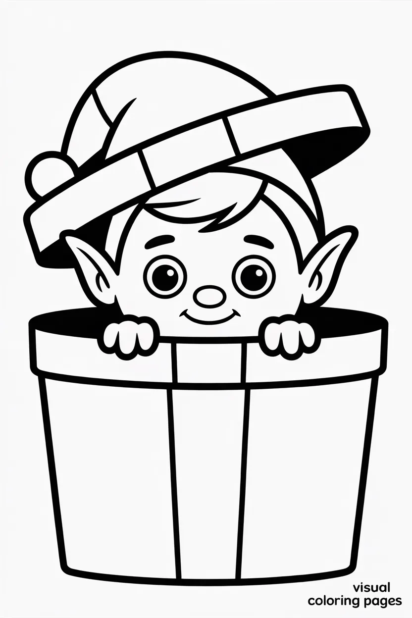 elf peeking out from a present lid