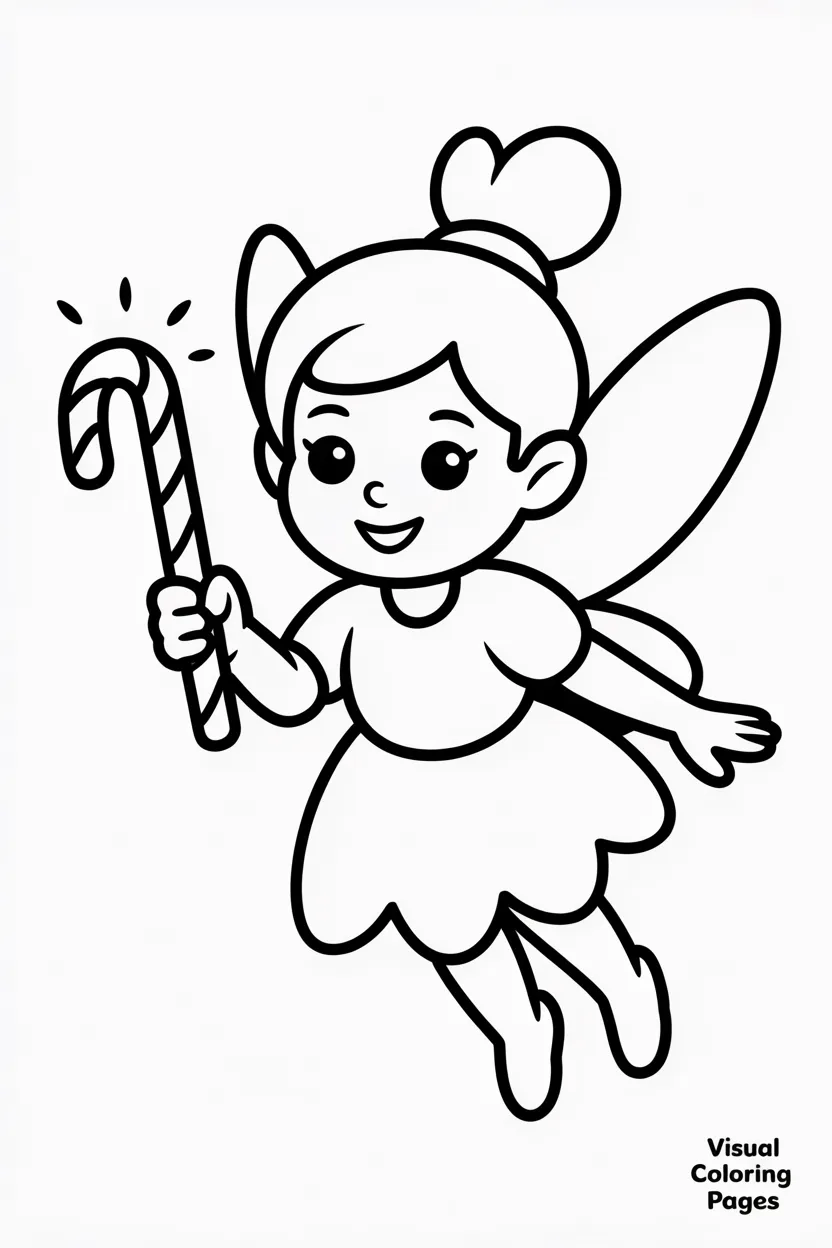 fairy holding a candy cane wand with sparkles