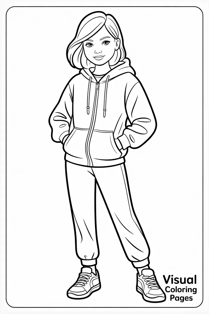 fashionable girl in hoodie and sneakers