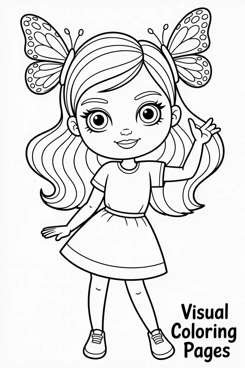 fashionable girl with butterfly clips in her hair striking a pose