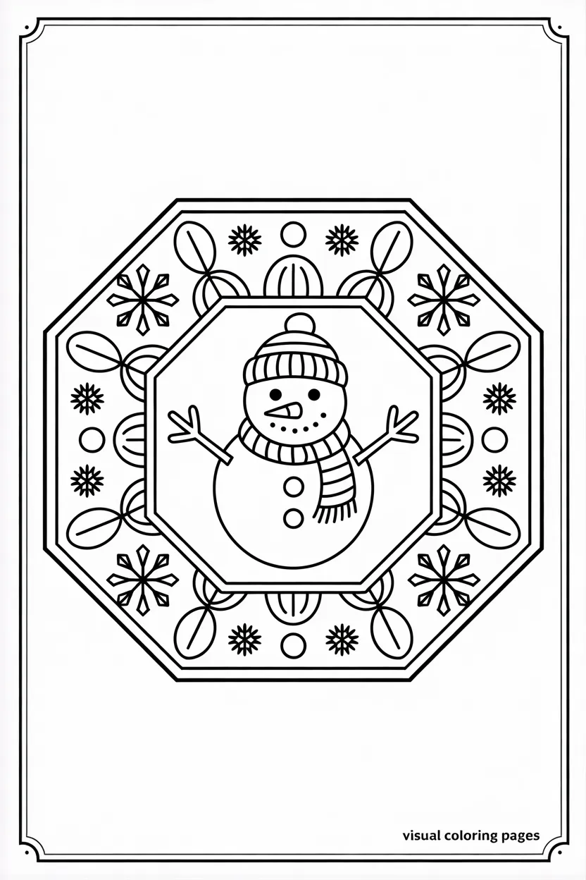 festive mandala featuring snowman snowflakes and candy patterns