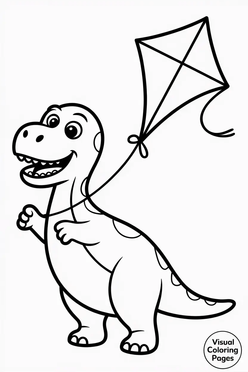 friendly dinosaur flying a kite shaped like a star kids