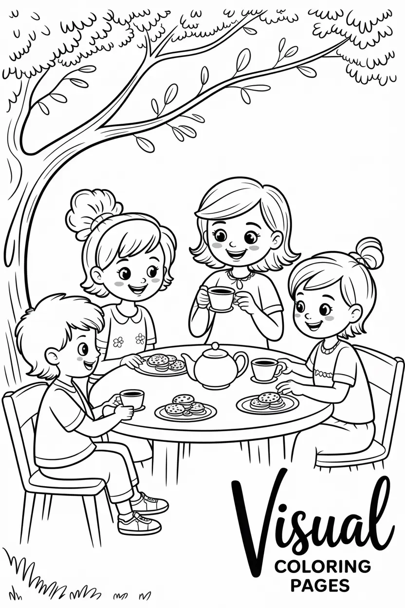 friends having a tea party under a tree