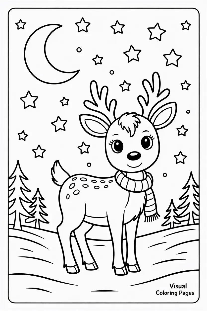 furry rudolph wearing a scarf under the night sky