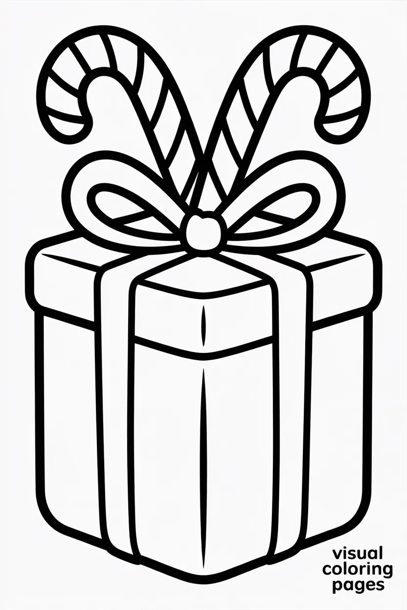 giant gift with candy canes tied as ribbons
